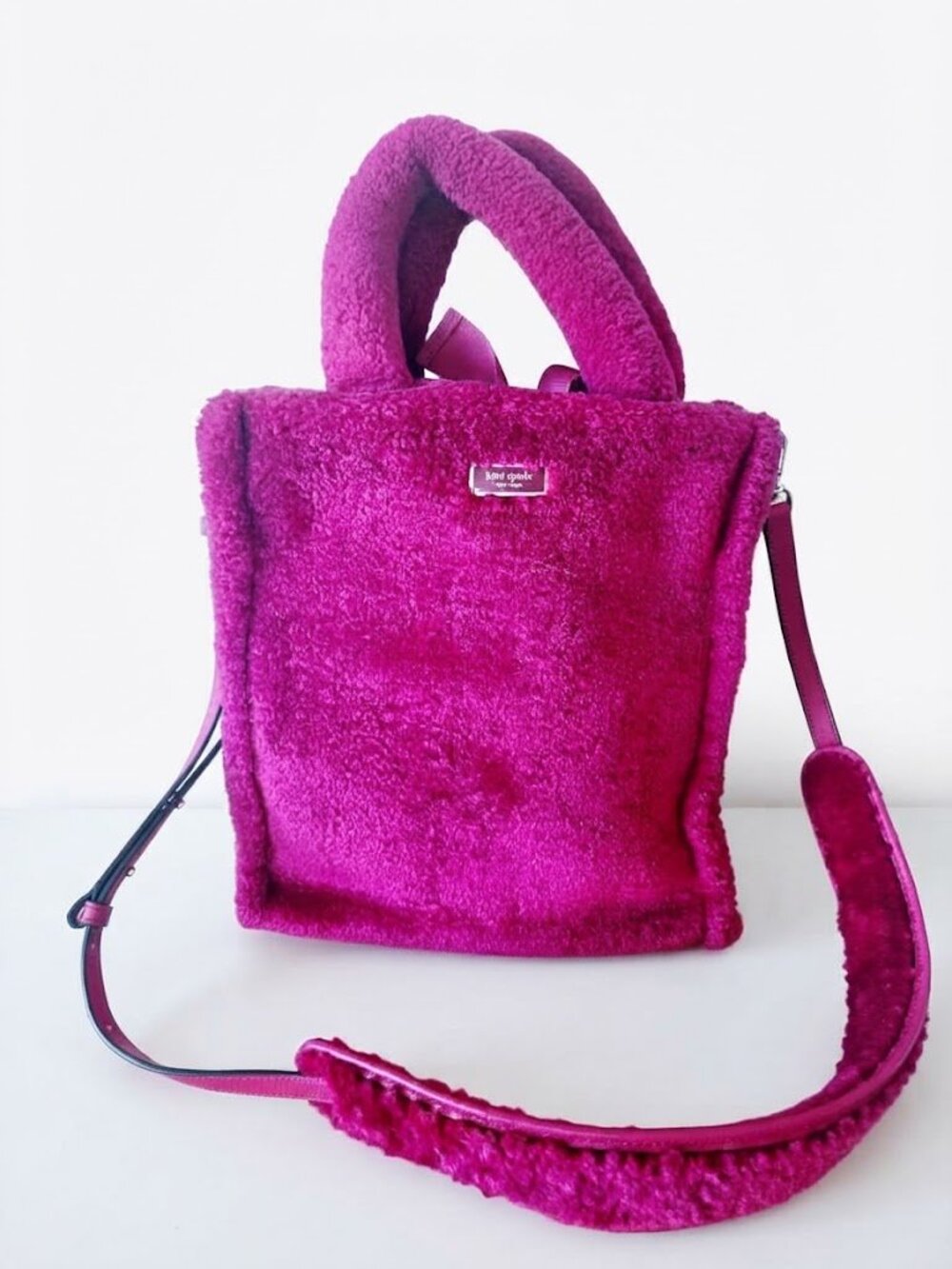 Kate Spade Raspberry Pink Plush Tote Bag with Detachable Crossbody Strap
